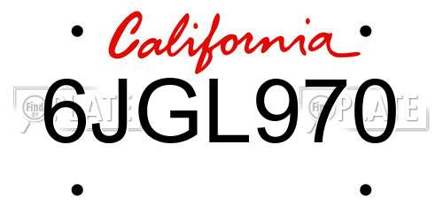 6JGL970 California License Plate