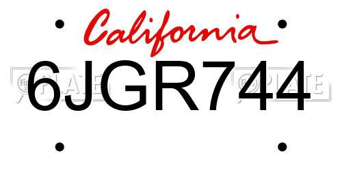 6JGR744 California License Plate