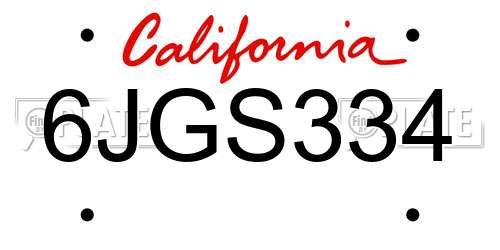 6JGS334 California License Plate
