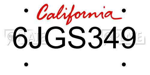 6JGS349 California License Plate