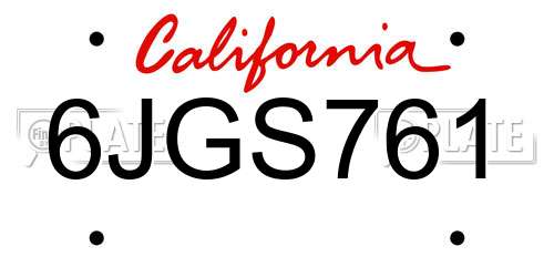6JGS761 California License Plate