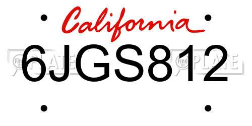 6JGS812 California License Plate