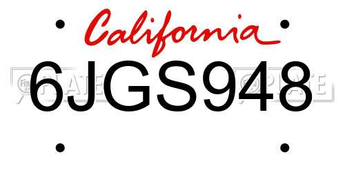 6JGS948 California License Plate