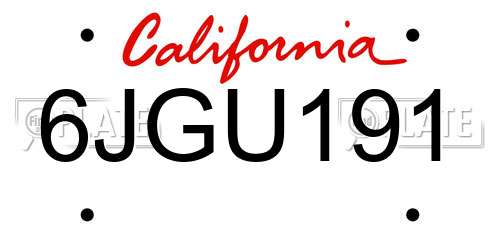 6JGU191 California License Plate