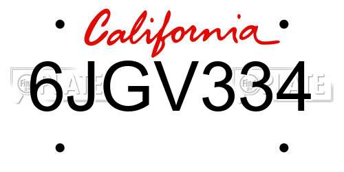 6JGV334 California License Plate