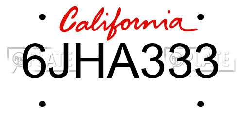 6JHA333 California License Plate