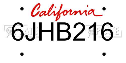 6JHB216 California License Plate