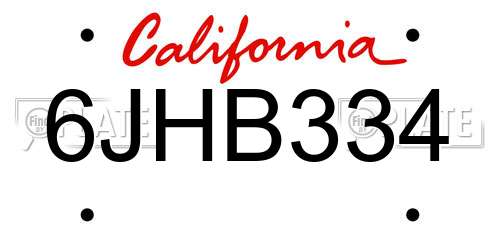 6JHB334 California License Plate