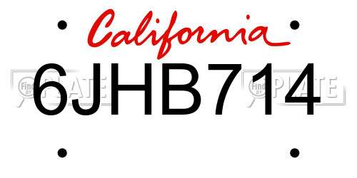 6JHB714 California License Plate