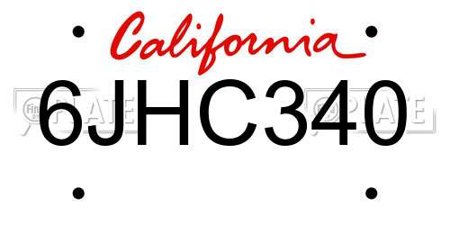 6JHC340 California License Plate