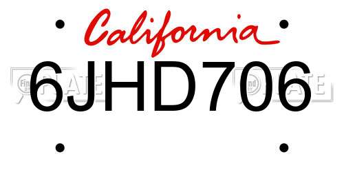 6JHD706 California License Plate