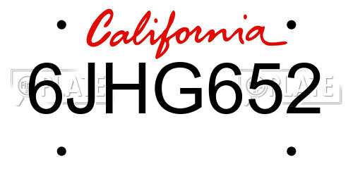 6JHG652 California License Plate