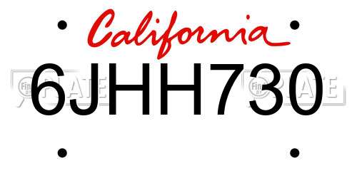 6JHH730 California License Plate
