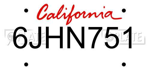 6JHN751 California License Plate