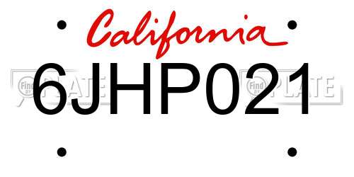 6JHP021 California License Plate