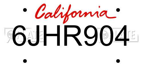 6JHR904 California License Plate