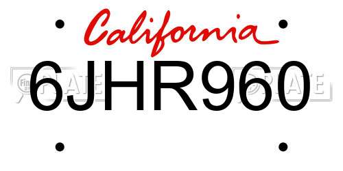 6JHR960 California License Plate