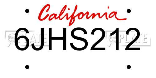 6JHS212 California License Plate