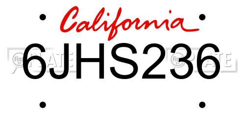 6JHS236 California License Plate