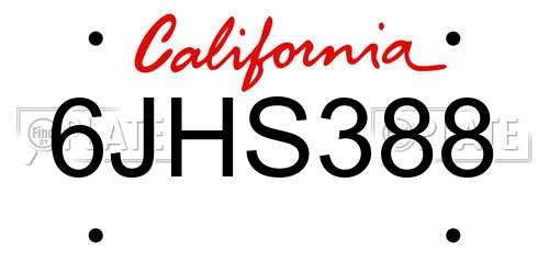 6JHS388 California License Plate