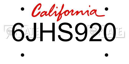 6JHS920 California License Plate