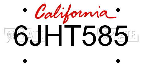 6JHT585 California License Plate