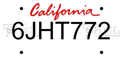 6JHT772 California License Plate