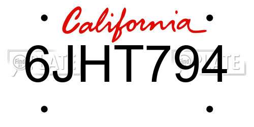 6JHT794 California License Plate
