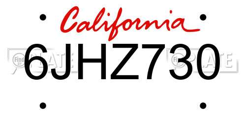 6JHZ730 California License Plate