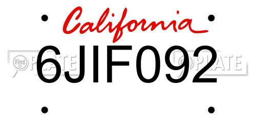 6JIF092 California License Plate