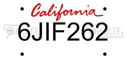 6JIF262 California License Plate