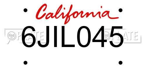 6JIL045 California License Plate