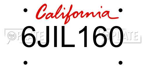 6JIL160 California License Plate