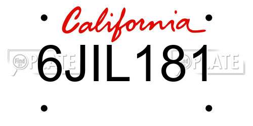 6JIL181 California License Plate