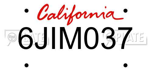 6JIM037 California License Plate