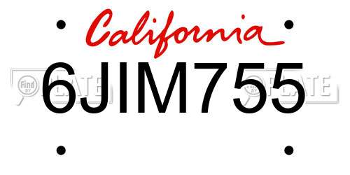 6JIM755 California License Plate