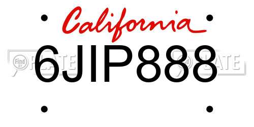6JIP888 California License Plate