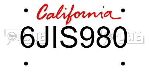6JIS980 California License Plate
