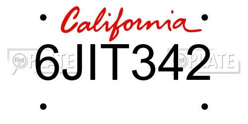 6JIT342 California License Plate