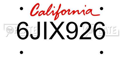 6JIX926 California License Plate