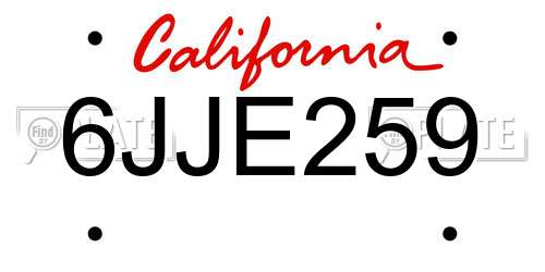 6JJE259 California License Plate