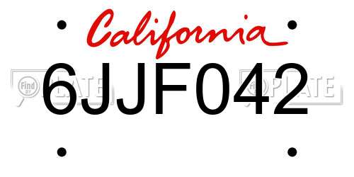 6JJF042 California License Plate