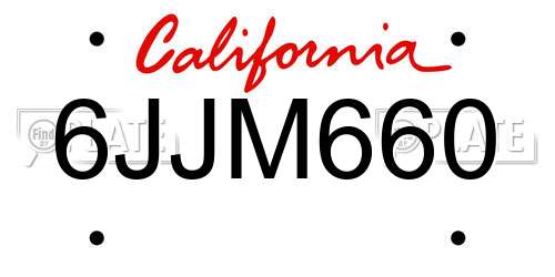 6JJM660 California License Plate