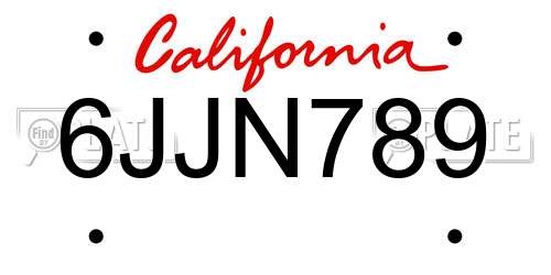 6JJN789 California License Plate