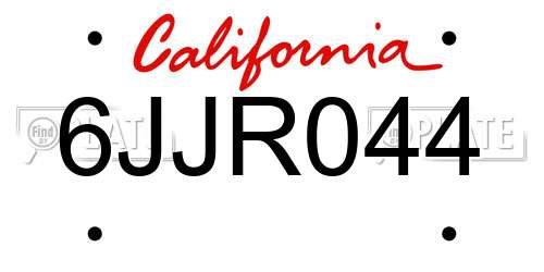 6JJR044 California License Plate