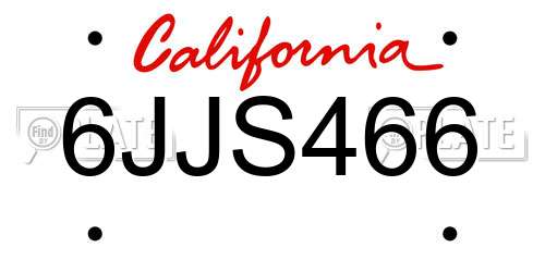 6JJS466 California License Plate
