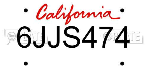6JJS474 California License Plate