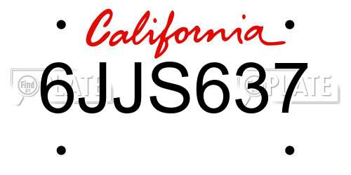 6JJS637 California License Plate