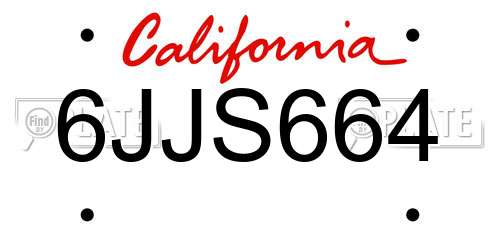 6JJS664 California License Plate