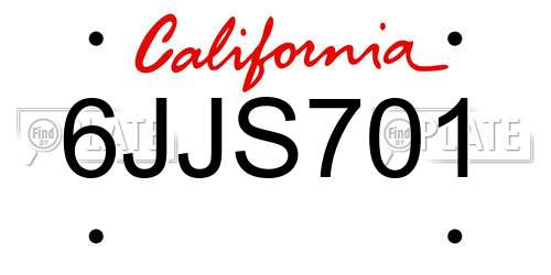 6JJS701 California License Plate